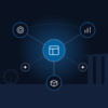 Illustration of integrated ERP modules connected to a central hub against the Singapore skyline